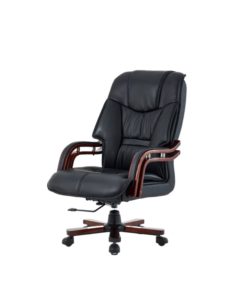 Executive Leather Office Chair with Wooden Arms and Base UR