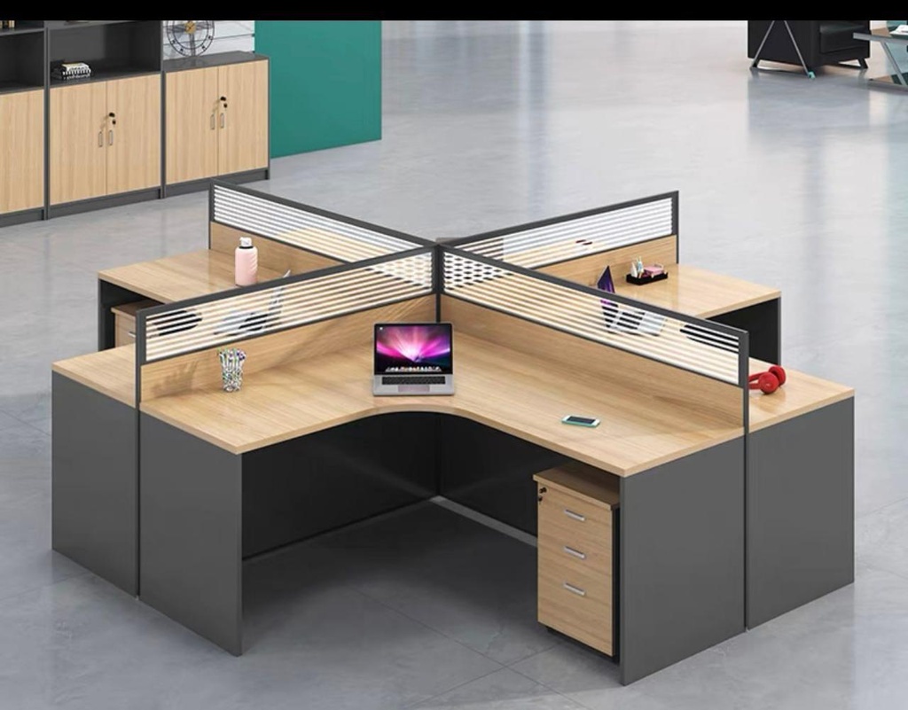 4way Lshape Workstation with Moveable Drawers-Brown